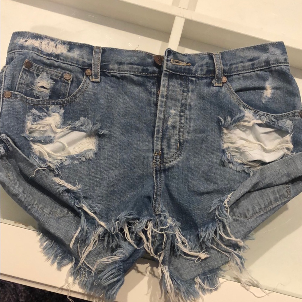 One Teaspoon Blue Distressed Jean Shorts